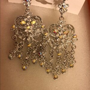 Elegant Silver with Rhinestones Aesthetic Chandelier Women’s Earrings